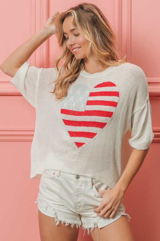 Striped Heart Knit Top
