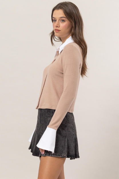 Collared Contrast Cardigan