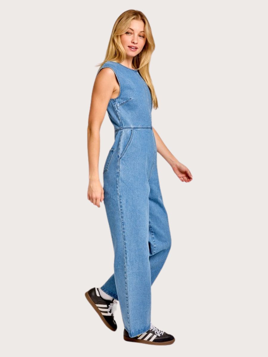 Round Neck Denim Jumpsuit