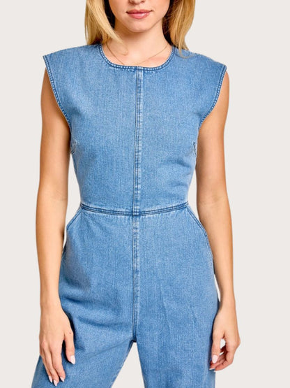 Round Neck Denim Jumpsuit