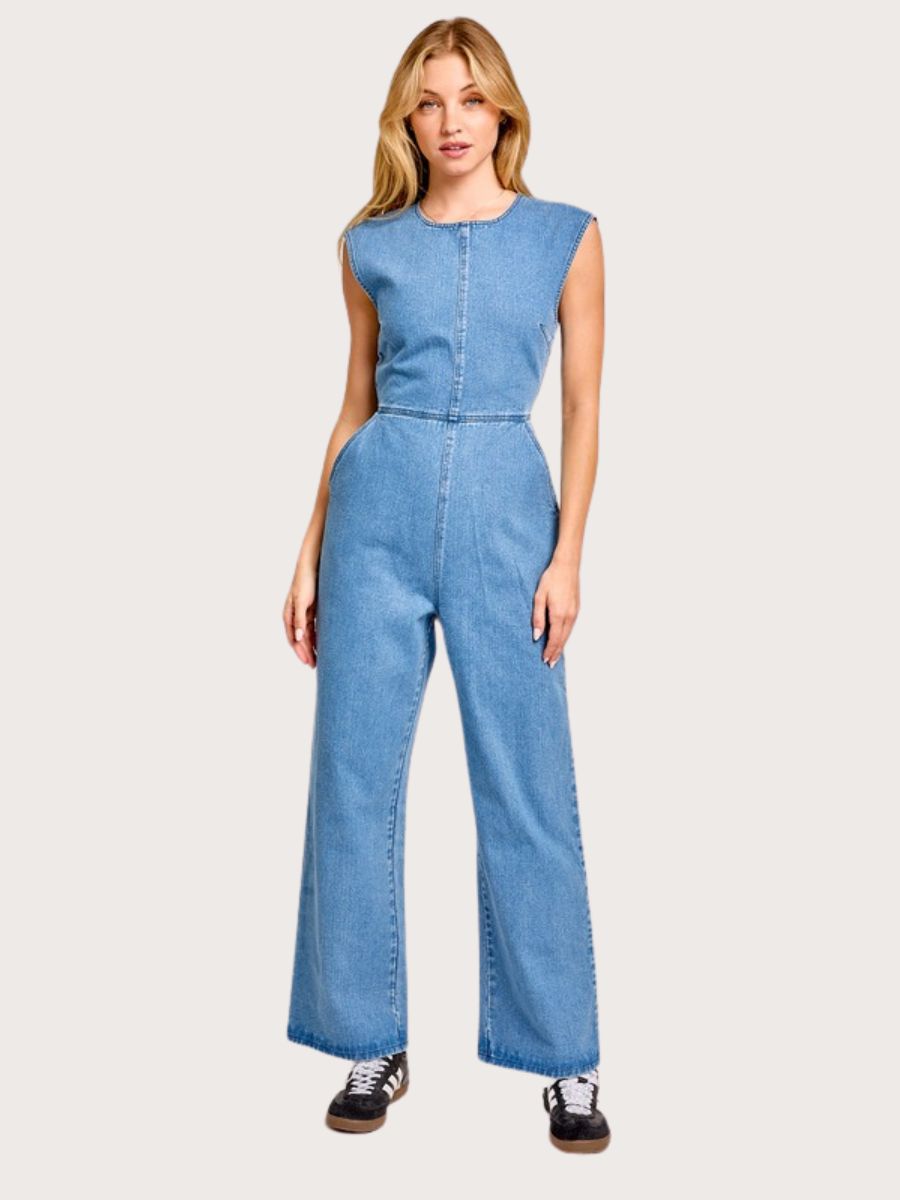 Round Neck Denim Jumpsuit