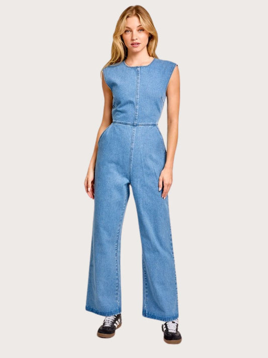 Round Neck Denim Jumpsuit