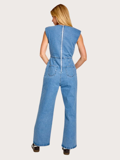 Round Neck Denim Jumpsuit