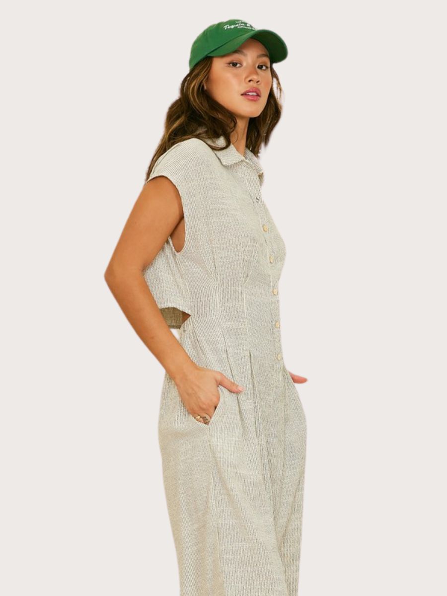 Striped Linen Cut Out Back Jumpsuit