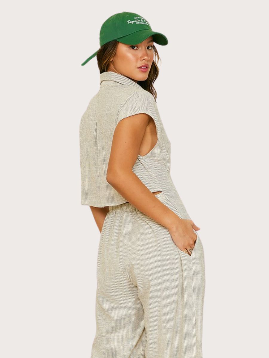 Striped Linen Cut Out Back Jumpsuit