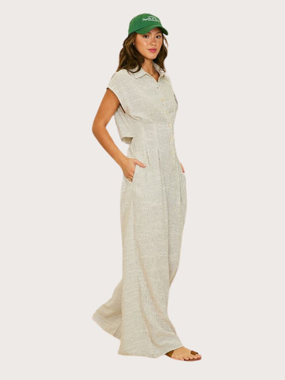 Striped Linen Cut Out Back Jumpsuit