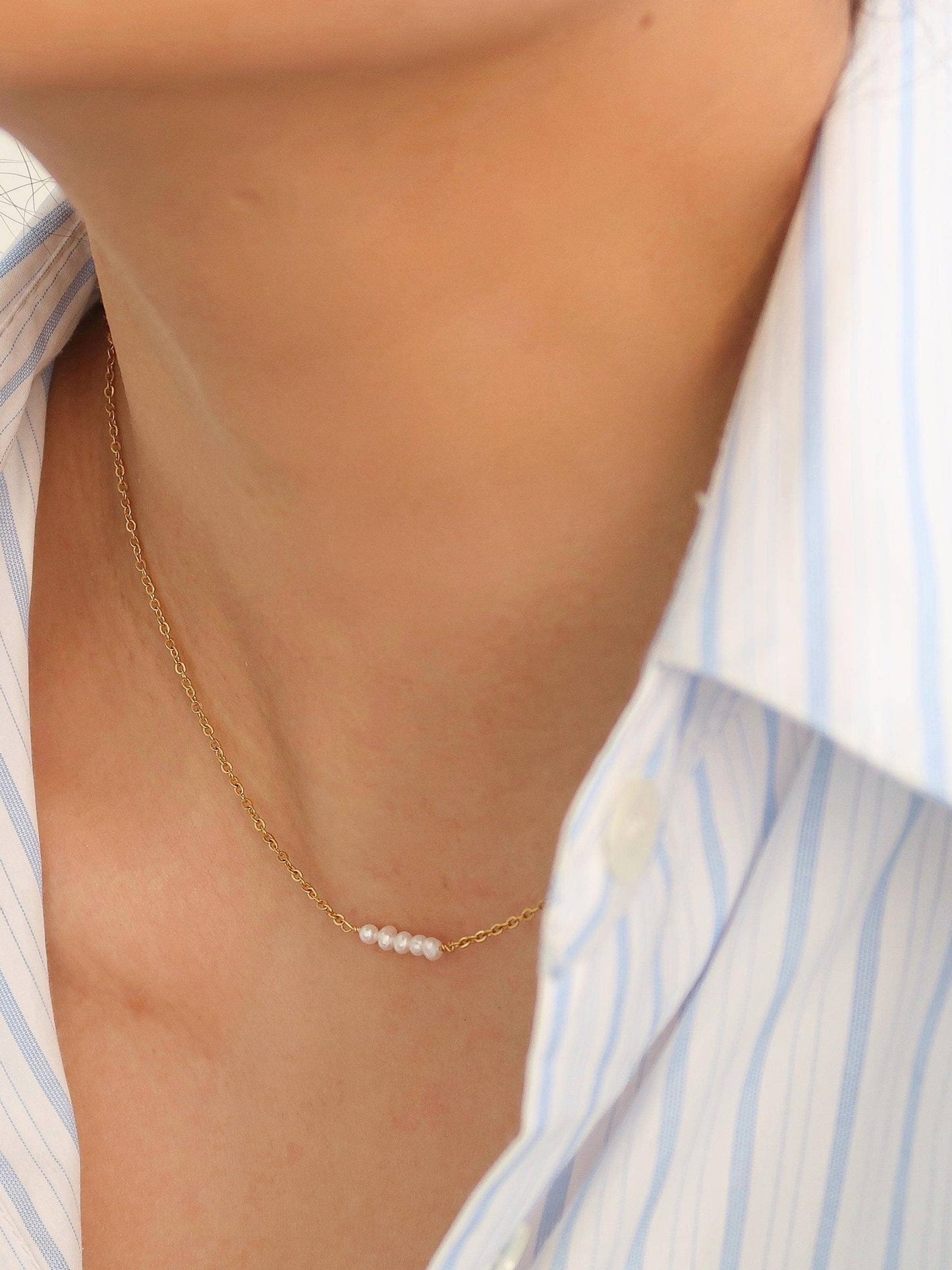 18K Non - Tarnish Petite Pearl Chokers - Basic Bee