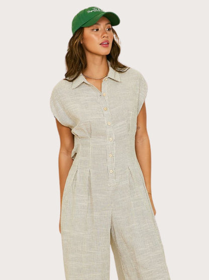 Striped Linen Cut Out Back Jumpsuit