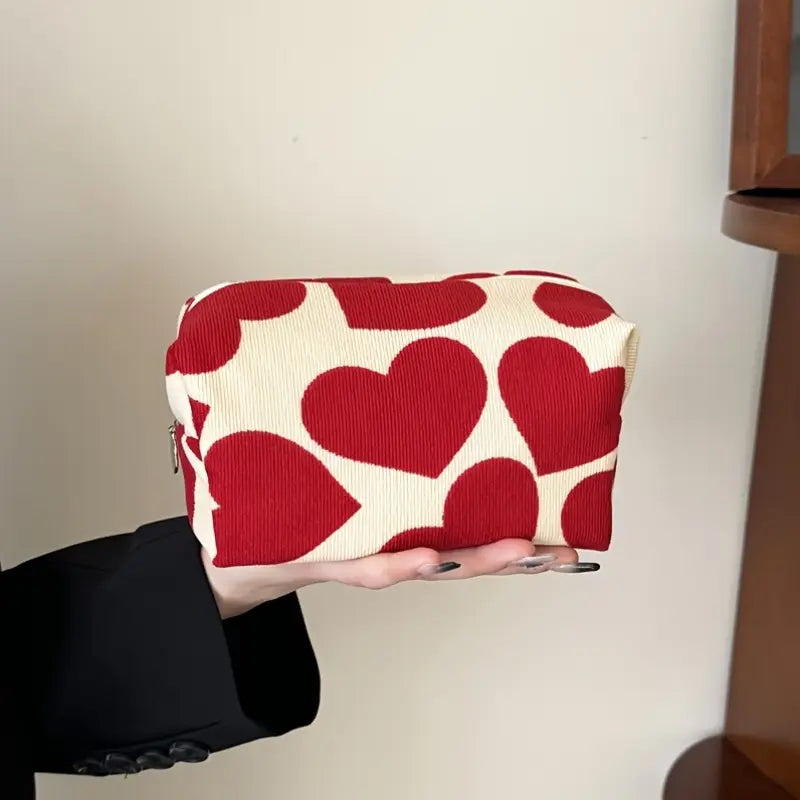 Heart Corduroy Cosmetic Case