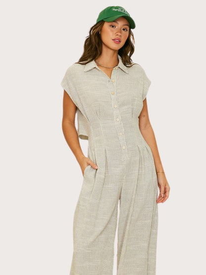 Striped Linen Cut Out Back Jumpsuit