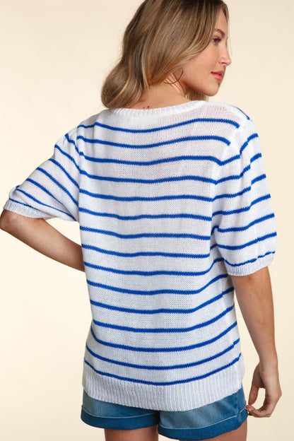 Embroidery Striped Knit Top