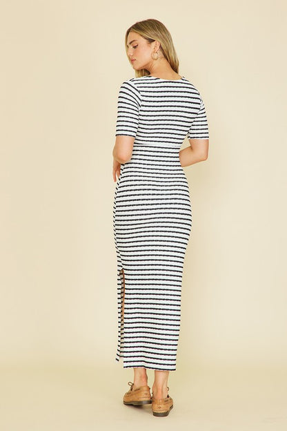 Striped Knit Short Sleeve Maxi Dress