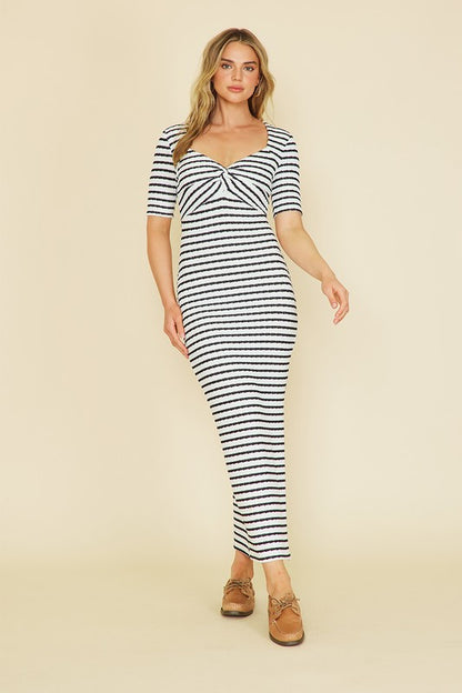 Striped Knit Short Sleeve Maxi Dress