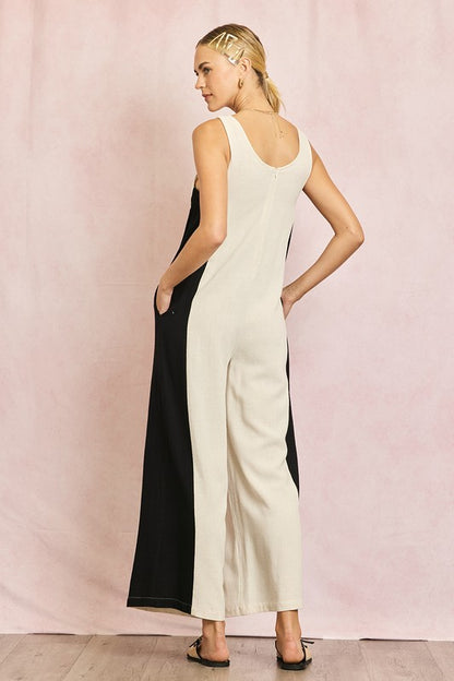 Linen Contrast Side Jumpsuit