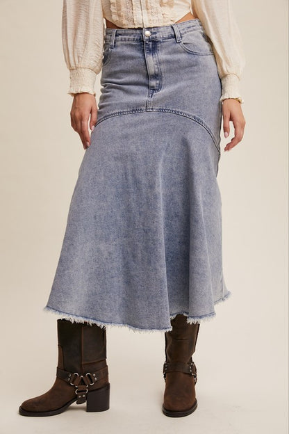 Basque Style Denim Maxi Skirt