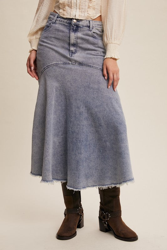 Basque Style Denim Maxi Skirt