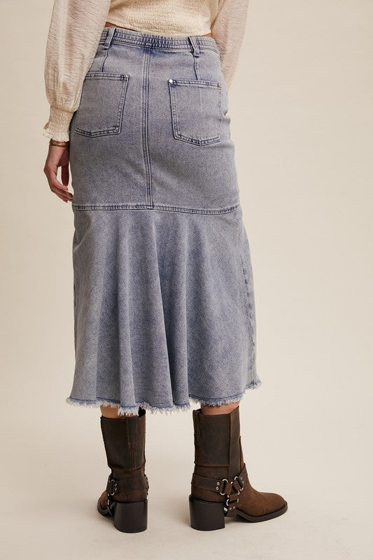 Basque Style Denim Maxi Skirt