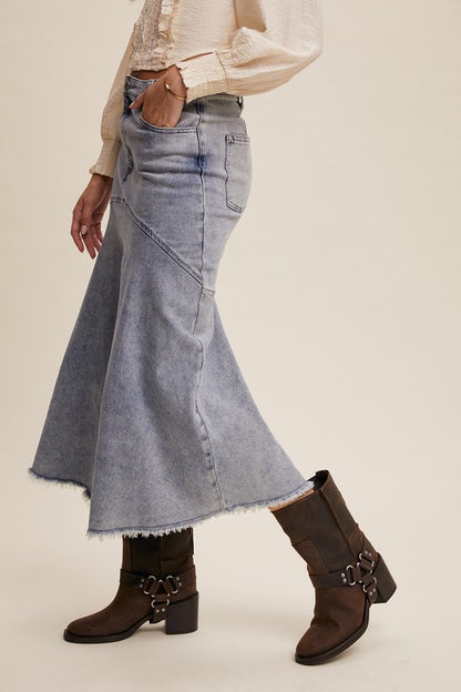 Basque Style Denim Maxi Skirt