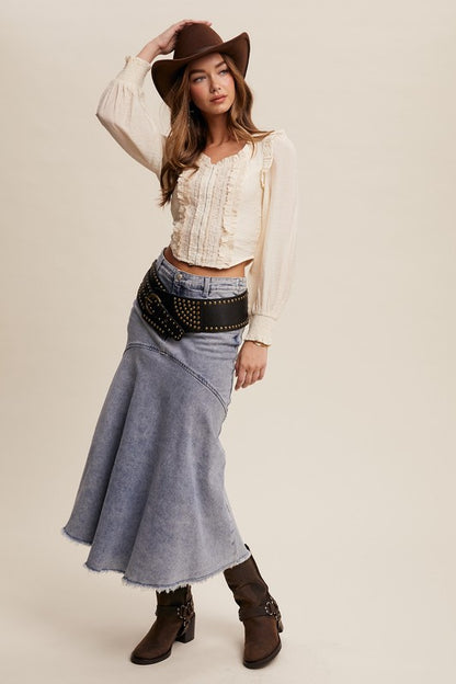 Basque Style Denim Maxi Skirt