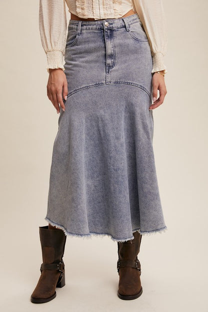 Basque Style Denim Maxi Skirt