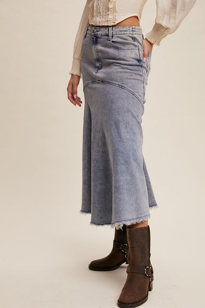 Basque Style Denim Maxi Skirt