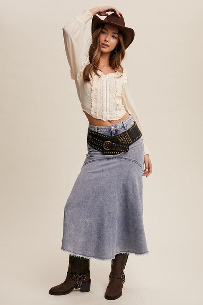 Basque Style Denim Maxi Skirt