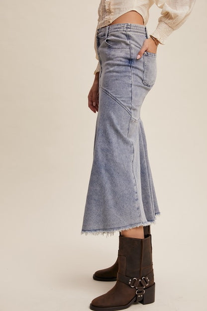 Basque Style Denim Maxi Skirt