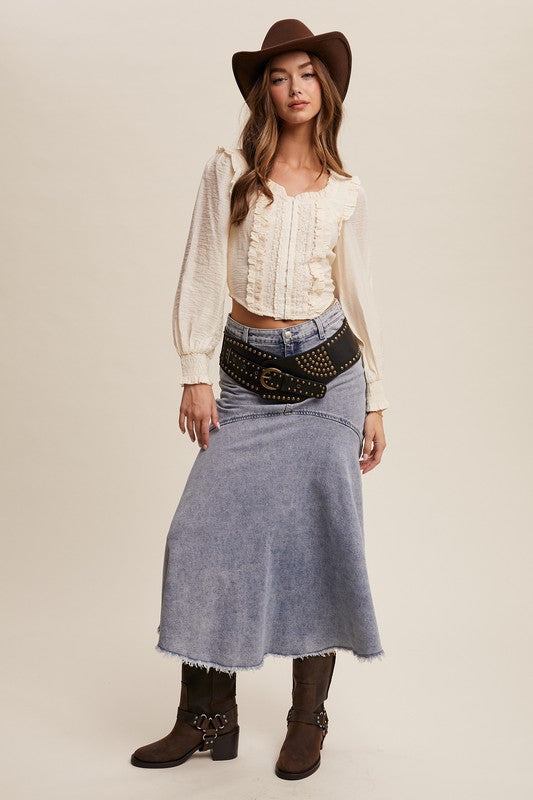 Basque Style Denim Maxi Skirt