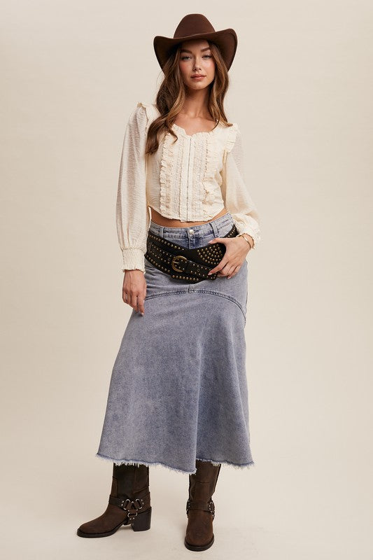 Basque Style Denim Maxi Skirt