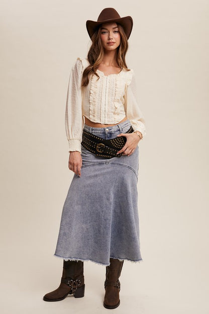 Basque Style Denim Maxi Skirt