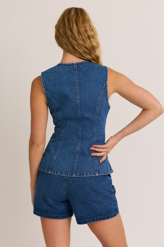 Button Front Denim Vest