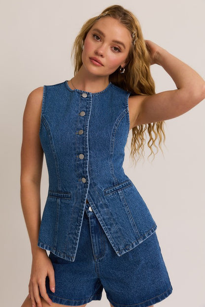 Button Front Denim Vest