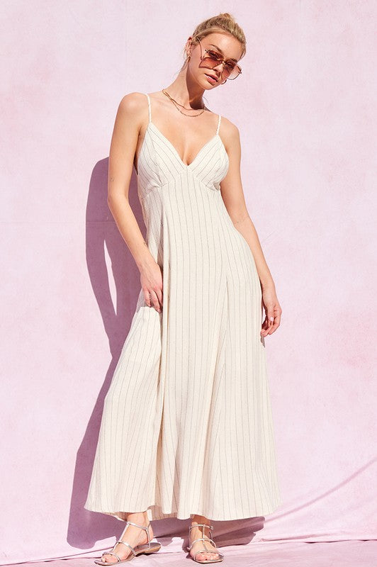 Linen Striped Open Back Maxi Dress