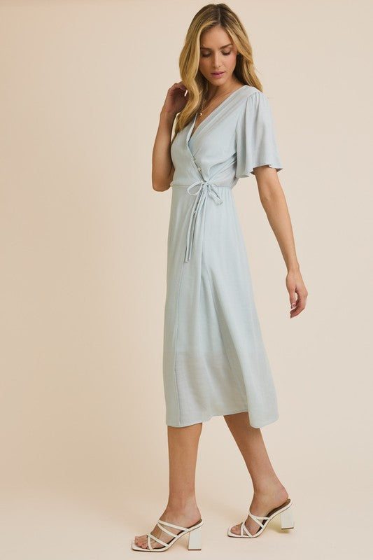 Half Sleeve Faux Wrap Dress