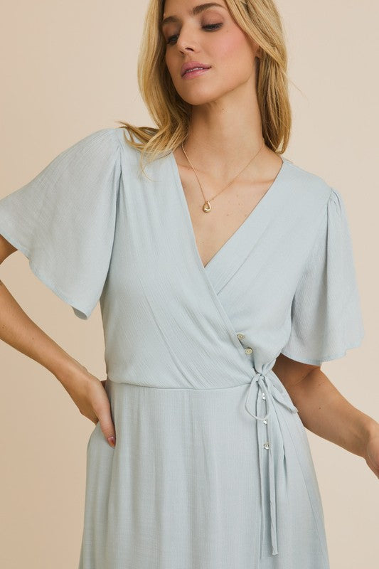 Half Sleeve Faux Wrap Dress