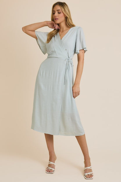 Half Sleeve Faux Wrap Dress