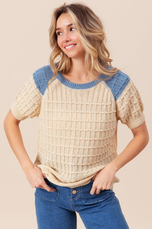 Contrast Short Sleeve Sweater