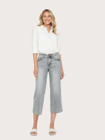 Tummy Control Wide Leg Crop Jeans