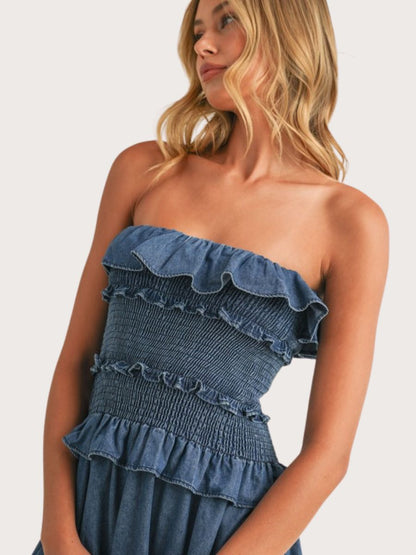 Ruffled Denim Midi Dress