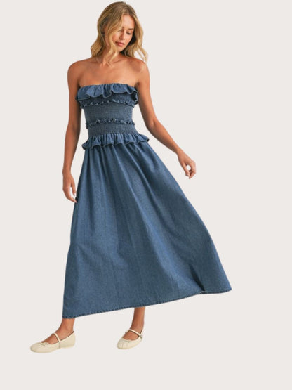 Ruffled Denim Midi Dress