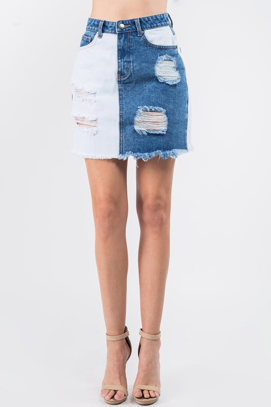 Patched Distressed Skirt