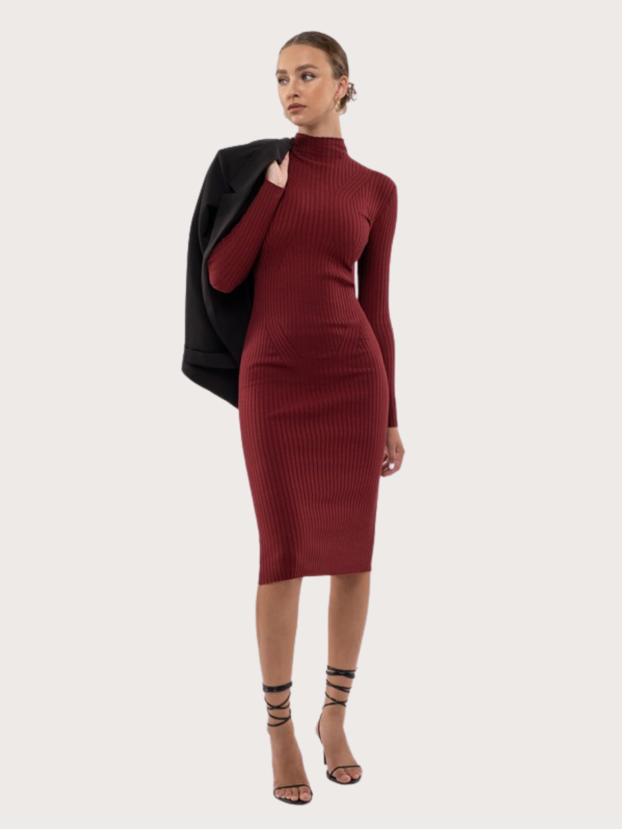 Rib Knit Midi Dress - Basic Bee