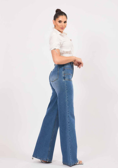 High-Rise Double Pocket Wide Leg Jeans