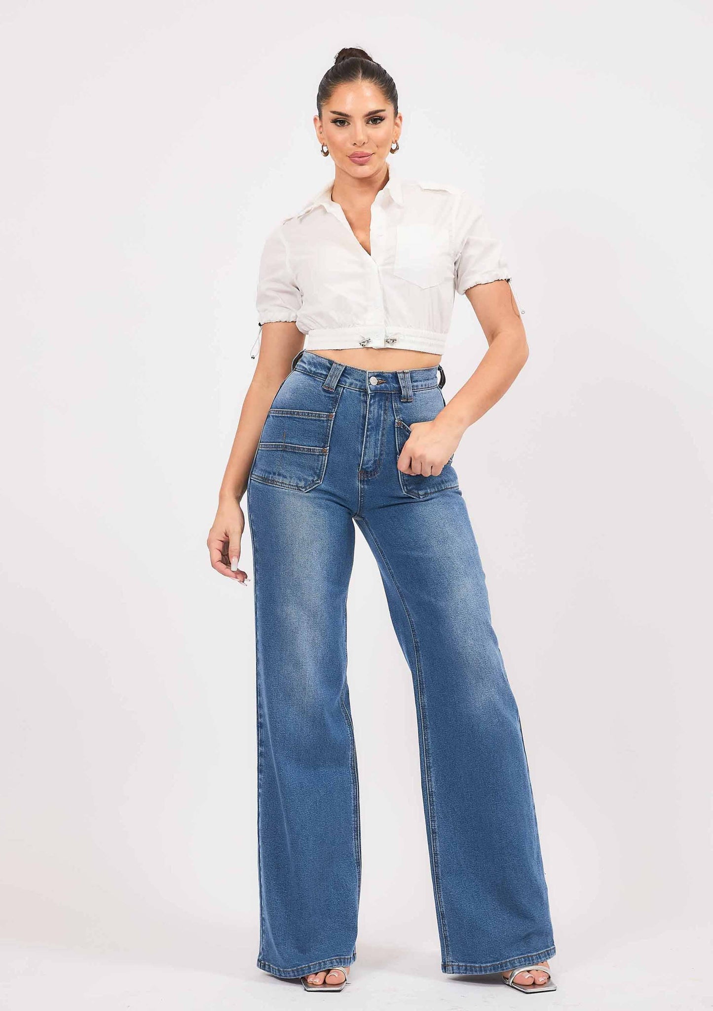 High-Rise Double Pocket Wide Leg Jeans