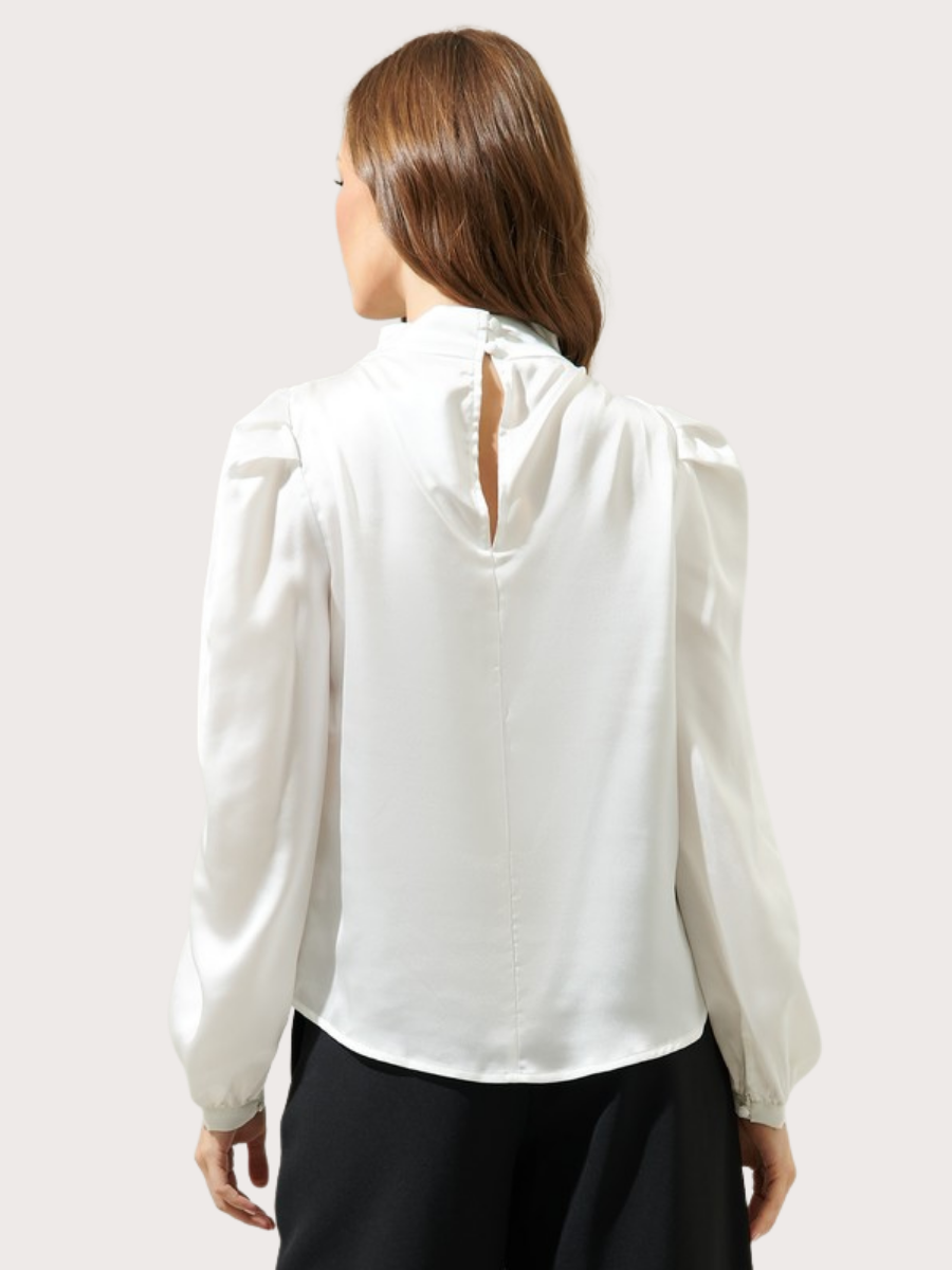 Estella Satin Mock Neck Blouse - Basic Bee