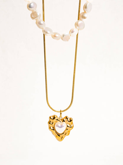 Taliana 18K Gold Non-Tarnish Layered Pearl Heart Necklace