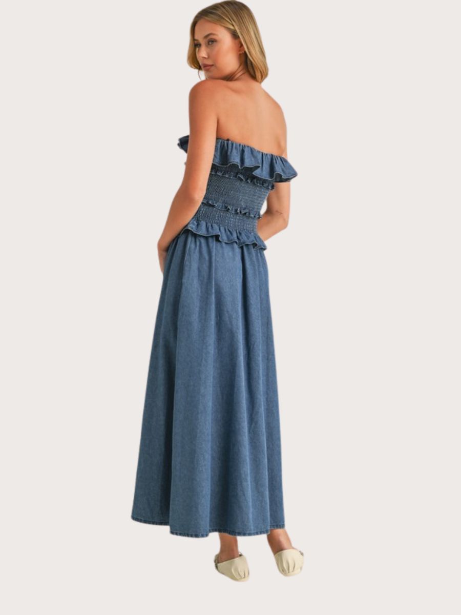 Ruffled Denim Midi Dress