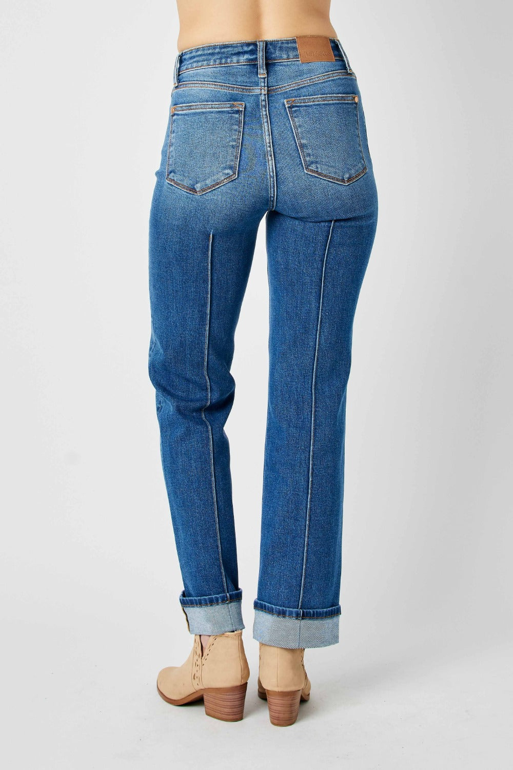 High Waist Front Seam Straight Jeans