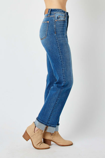 High Waist Front Seam Straight Jeans