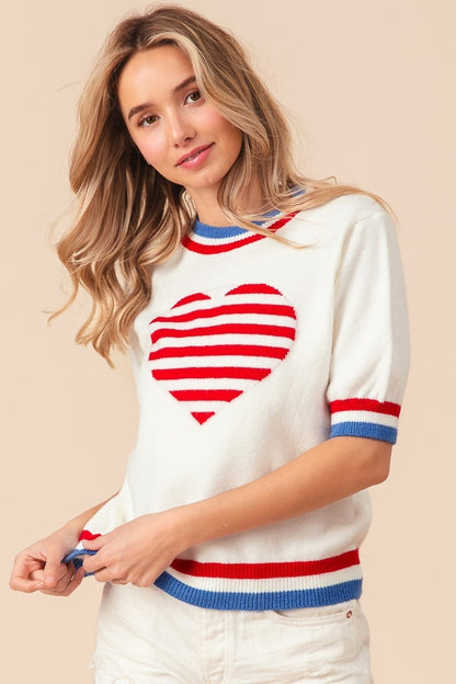 Flag Striped Heart Sweater